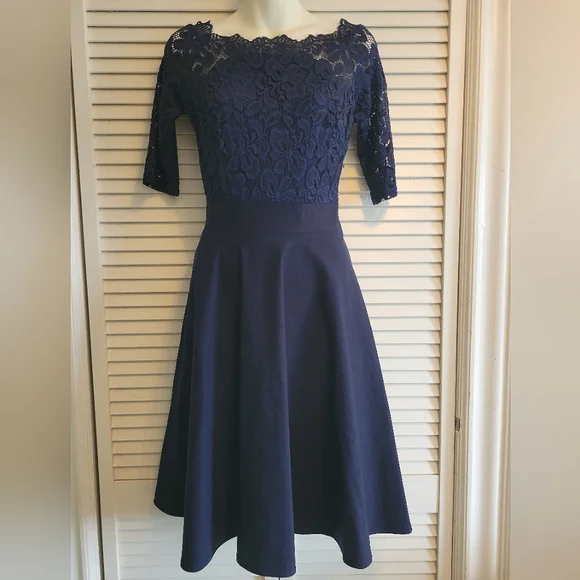 Skater Navy Lace Dress Missmay Retro Sz.S - Picture 2 of 6